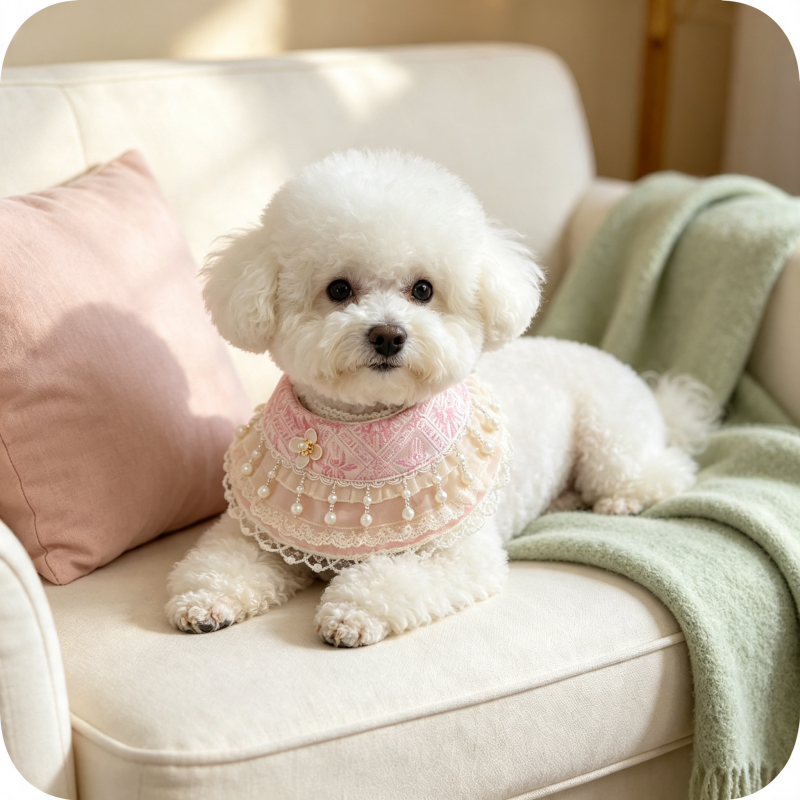 Hand-Woven Guangxi Zhuang Brocade Pet Cape Bib, Oriental Aesthetic Pearl Tassel Decor Bandana for Cats & Small Dogs