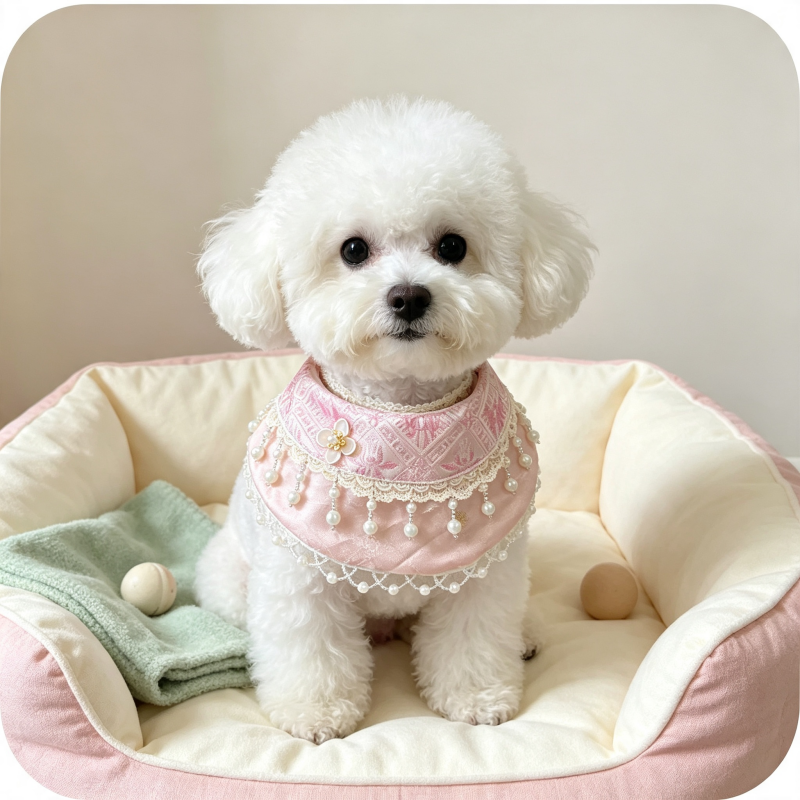 Hand-Woven Guangxi Zhuang Brocade Pet Cape Bib, Oriental Aesthetic Pearl Tassel Decor Bandana for Cats & Small Dogs